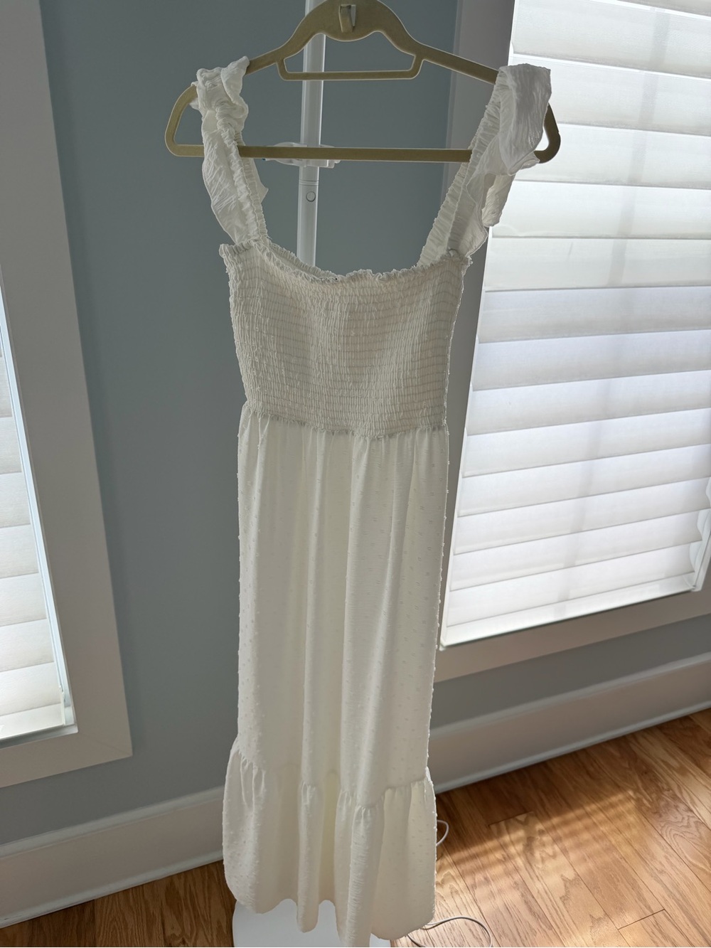 Veronica M small White Smocked Ruffle Strap Midi Dress